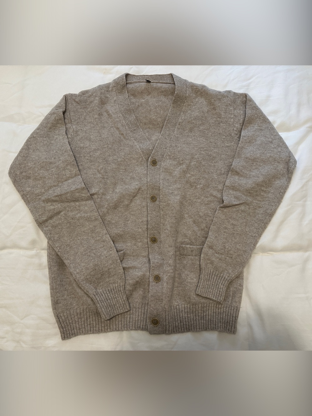MUJI Men’s Merino Wool Beige V Neck Cardigan M